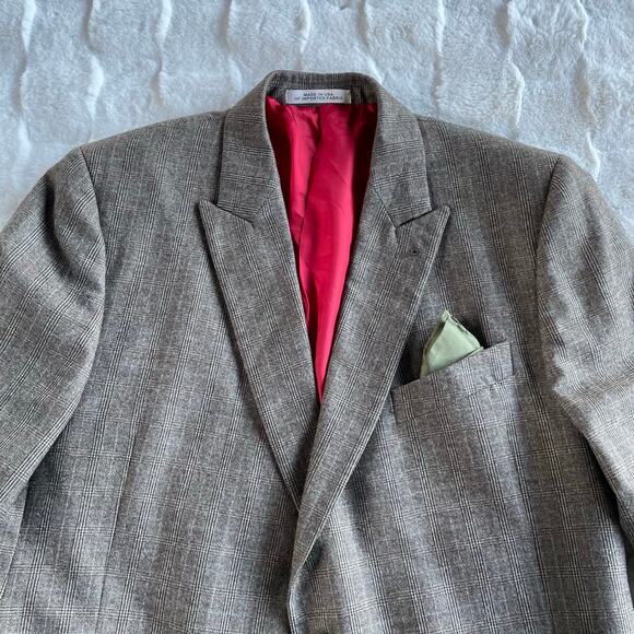 🔥Vintage Y2K Union Made USA 100% Wool Glen Plaid Suit Blazer 46S & Pants 37 - Picture 3 of 15
